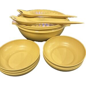 Vintage Tupperware Salad Bowl Set 10 Piece‎ Harvest Gold Yellow 880-6 890-12